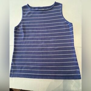 CHICO’S SIZE 2 SLEEVELESS HIGH NECK TANK  PURPLE AND WHITE HORIZONTAL STRIPES